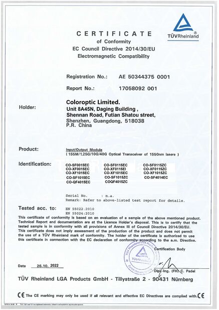 Китай Color Optic Limited Сертификаты